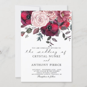 Convite casamento floral com burgundy e blush