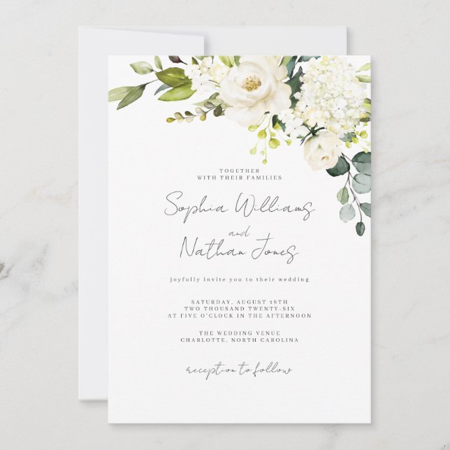 Convite Casamento Floral com Champanhe  (Frente)