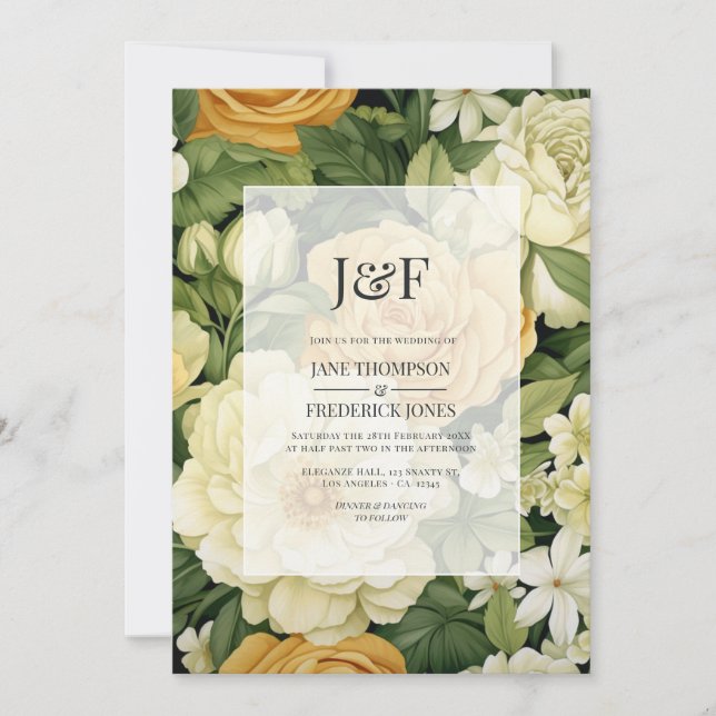 Convite Casamento Floral com Champanhe e Verde (Frente)