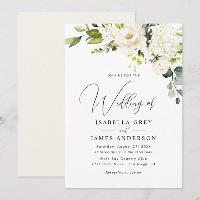 Convite Casamento Floral com Champanhe Elegante  (Frente/Verso)