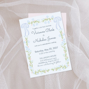 Convite Casamento Floral com Fita de Jardim Pastel Coquete