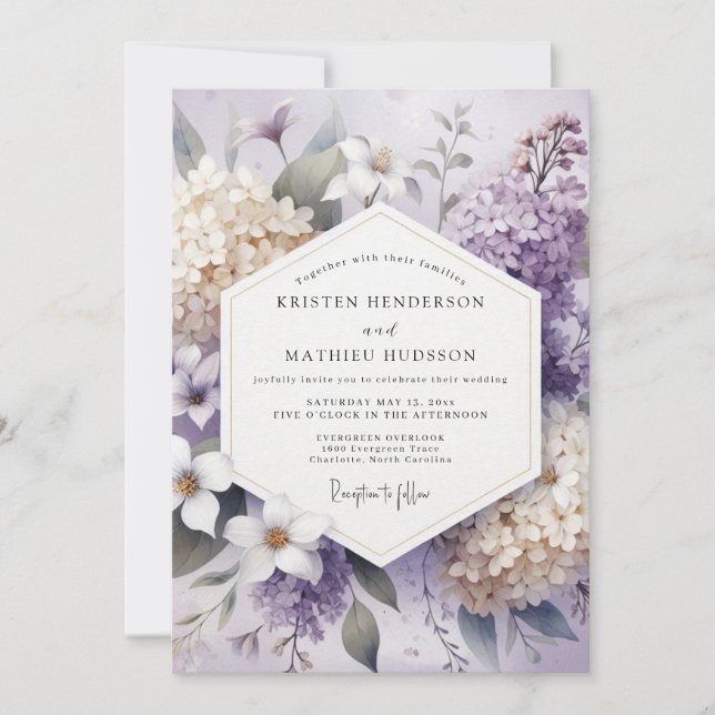 Convite Casamento Floral com Flor de Lavanda (Frente)