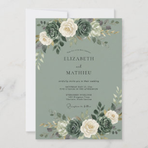 Convite Casamento Floral com Flora Verde Sálvia
