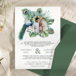 Convite Casamento Floral com Foto do Pavão Indiano Tropica