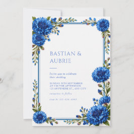 Convite Casamento Floral com Fronteira de Centáurea Azul