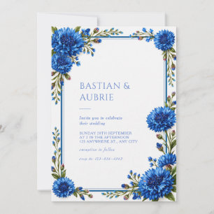 Convite Casamento Floral com Fronteira de Centáurea Azul