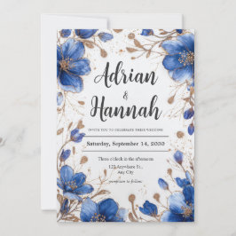 Convite Casamento Floral com Glitter Dourado em Aquarela A