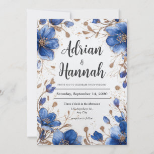 Convite Casamento Floral com Glitter Dourado em Aquarela A