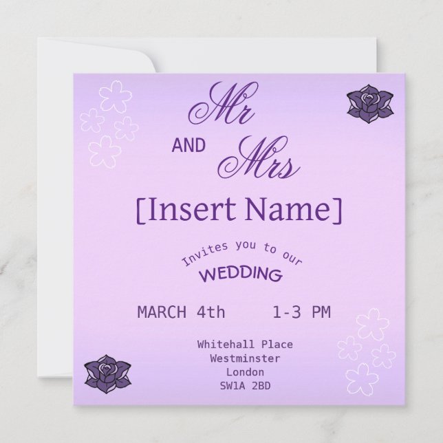 Convite Casamento Floral com lavanda e Sakura Branca (Frente)