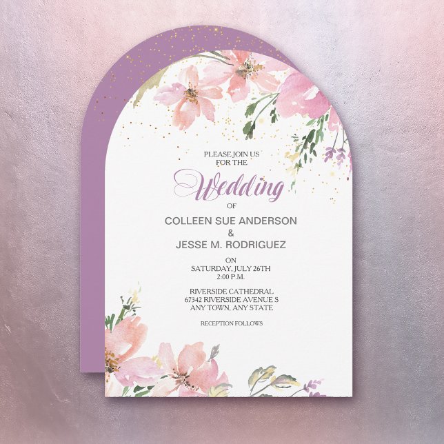 Convite Casamento Floral com Lavanda Rosa (Criador carregado)