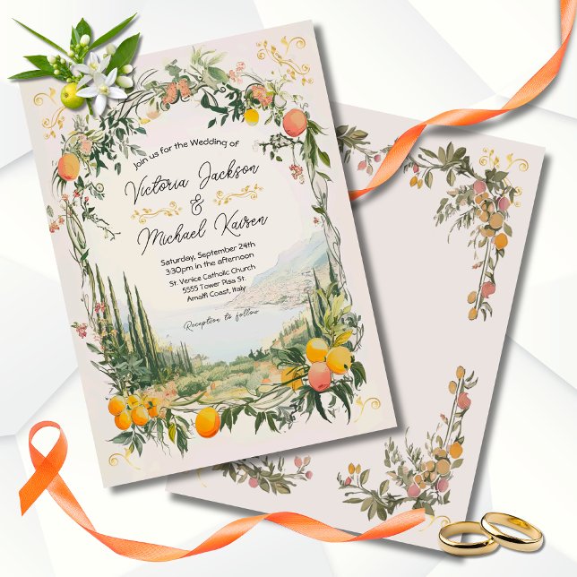 Convite Casamento floral com Lemon Costeiro Italiano Amalf (Criador carregado)