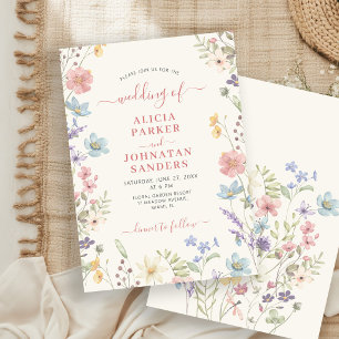 Convite Casamento floral com letra elegante boho flor silv