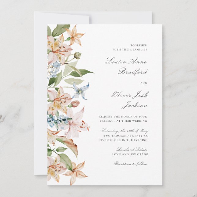 Convite Casamento Floral com Letra Elegante e Aquarela (Frente)