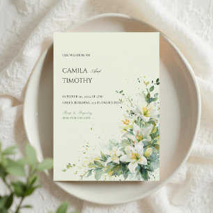 Convite Casamento Floral com Lírio do Vale em Verde Salvia