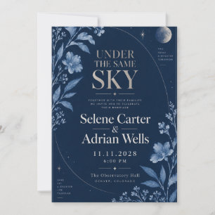 Convite Casamento Floral com Luar Azul da Meia-Noite
