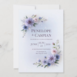 Convite Casamento Floral com Moldura de Dália Lavanda Cor