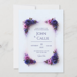 Convite Casamento Floral com Moldura Violeta Rosada