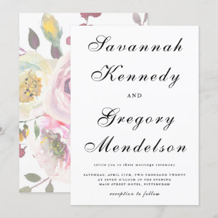 Convite Casamento Floral com Mutação de Script Clássico
