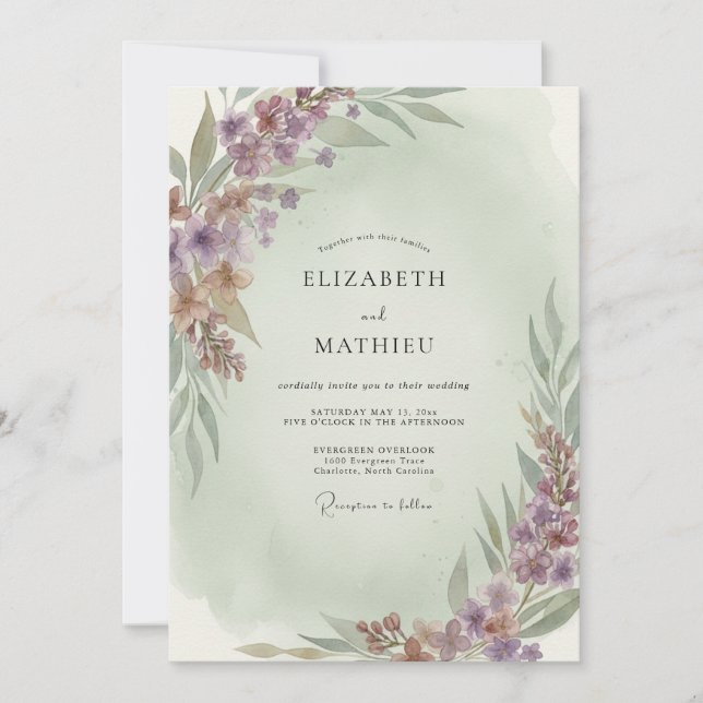 Convite Casamento Floral com Pincelada de Lavanda (Frente)