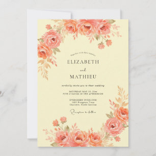 Convite Casamento Floral com Pinceladas de Coral