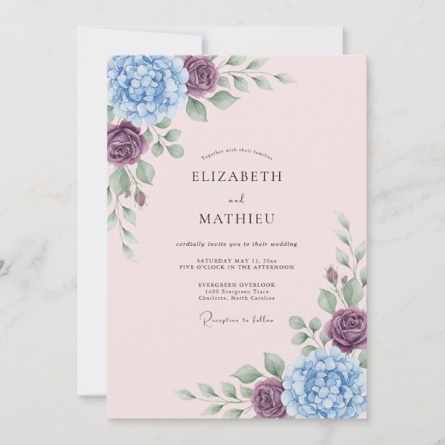 Convite Casamento Floral com Proliferação de Vinca (Frente)