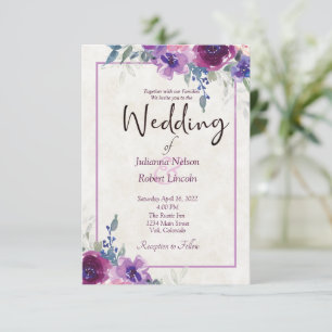 Convite Casamento floral com roxo de aquarelas e mauve inv