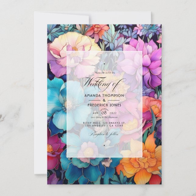 Convite Casamento Floral com Tons Preciosos (Frente)