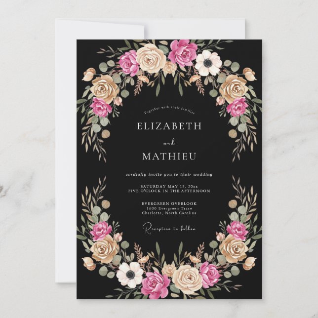 Convite Casamento Floral com Toque de Rosa (Frente)