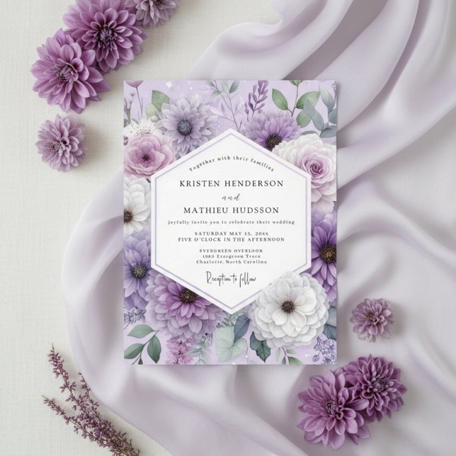 Convite Casamento Floral com Toques de Lavanda (Criador carregado)