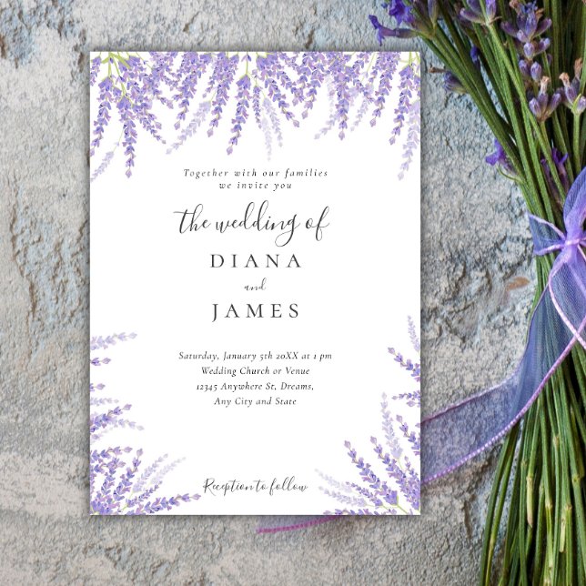 Convite Casamento floral com violeta simples de Lavanda (Simple Lavender violet floral Wedding Invitation)