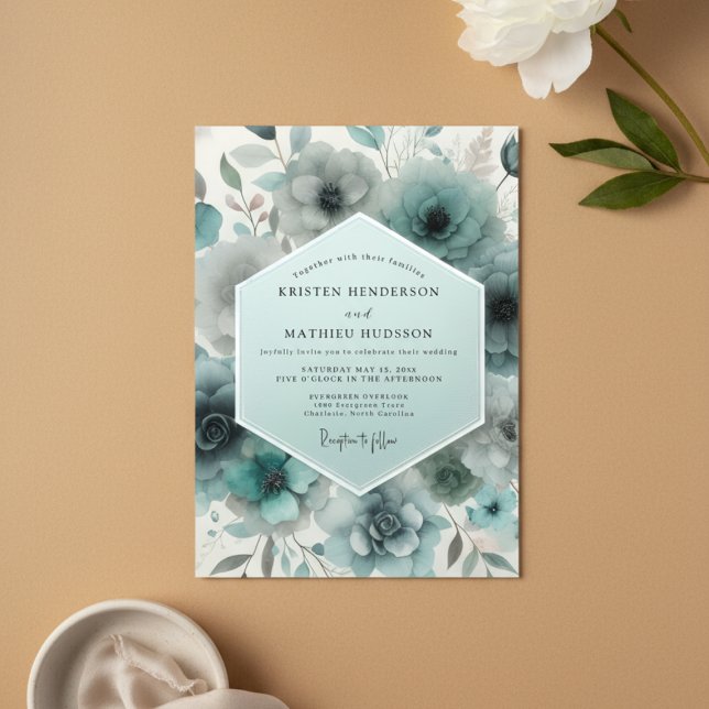 Convite Casamento Floral Congelado Azul (Criador carregado)