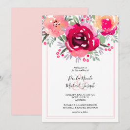 Convite Casamento Floral Cor-de-Água Rosa