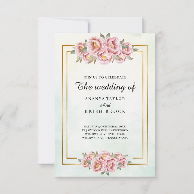 Convite Casamento Floral Cor-de-Rosa (Frente)