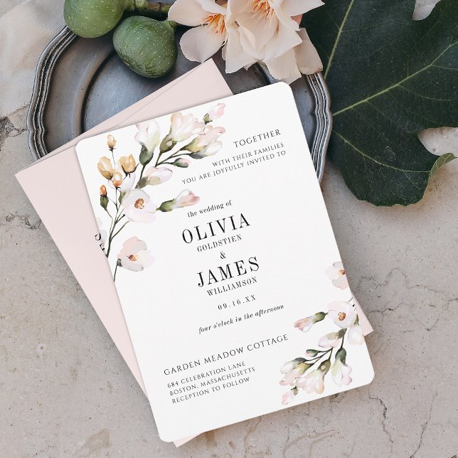 Convite Casamento Floral Cor-de-Rosa Aquarela Elegante (Elegant Watercolor Blush Pink Floral Wedding Invitation)