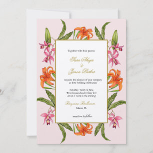 Convite Casamento Floral Cor-de-Rosa Aquarela Tropical