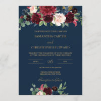 Casamento floral cor-de-rosa com marinho burgundy