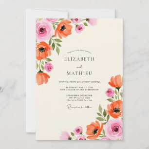 Convite Casamento Floral Cor-de-Rosa Corais Encantador