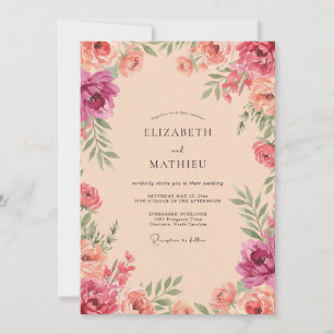 Convite Casamento Floral Cor-de-Rosa Coral