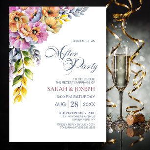 Convite Casamento Floral Cor-de-Rosa e Laranja Após Festa
