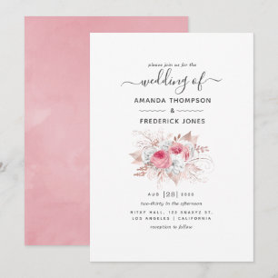 Convite Casamento Floral, cor-de-rosa e Rosa Dourado
