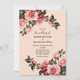 Convite Casamento floral, cor-de-rosa elegante e rosas ver