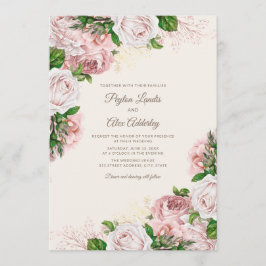 Convite Casamento Floral Cor-de-Rosa Elegante Vintage