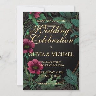 Convite Casamento floral cor-de-rosa escuro vitoriano eleg