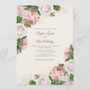 Convite Casamento Floral Cor-de-Rosa Esmagada Elegante