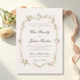 Convite Casamento Floral Cor-de-Rosa Etéreo Jardim Vintage