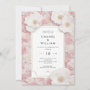 Convite Casamento floral cor-de-rosa inspirado na Chanel