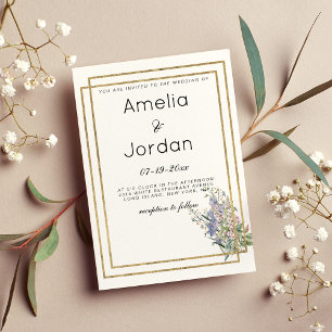 Convite Casamento floral cor-de-rosa lavanda branco geomét