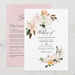 Convite Casamento Floral Cor-de-Rosa Pastel Blush