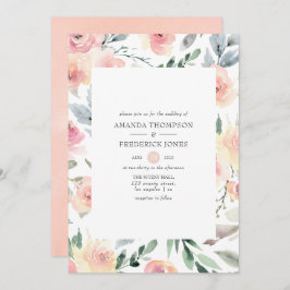 Convite Casamento Floral Cor-de-Rosa Pastel Blush