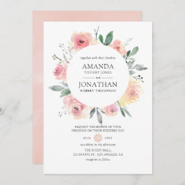 Convite Casamento Floral Cor-de-Rosa Pastel Blush